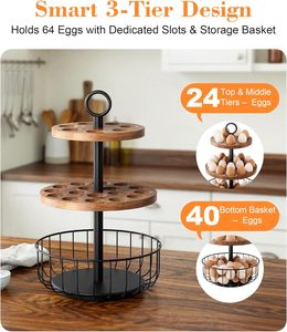 3 Niveles 360 °   Porta Huevos Giratorio con Capacidad para 24+40 Huevos - Organizador de Cocina Rústico Estilo Granja, Estante de Almacenamiento de Huevos en Niveles - Product Image 2