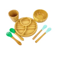 Ensemble d'assiettes divisées en bambou écologique pour enfants, avec ventouse en céramique souple pour une alimentation sécurisée, bol et assiette à motif floral pour la cuisine