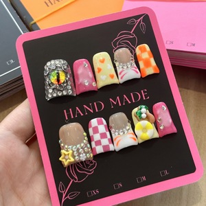 <span class=keywords><strong>Uñas</strong></span> Postizas Cortas Estilo Y2K, Acrílicas Hechas a Mano, <span class=keywords><strong>Decoradas</strong></span> con Flores 3D y Diamantes de Imitación, Reutilizables - Product Image 4