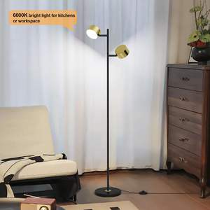 Lampadaire LED moderne réglable à 2 têtes, support de température noir et or à 3 couleurs pour chambre à coucher, salon, bureau avec abat-jour en métal - Product Image 5