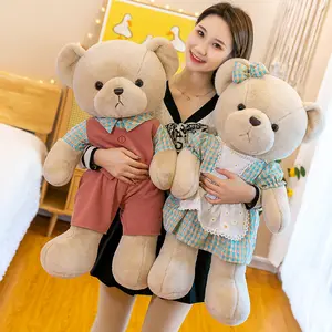 YWMX dibujos animados lindo oso de peluche de juguete con ropa oso Kawaii Floppy peluche juguete Festival regalo muñeca