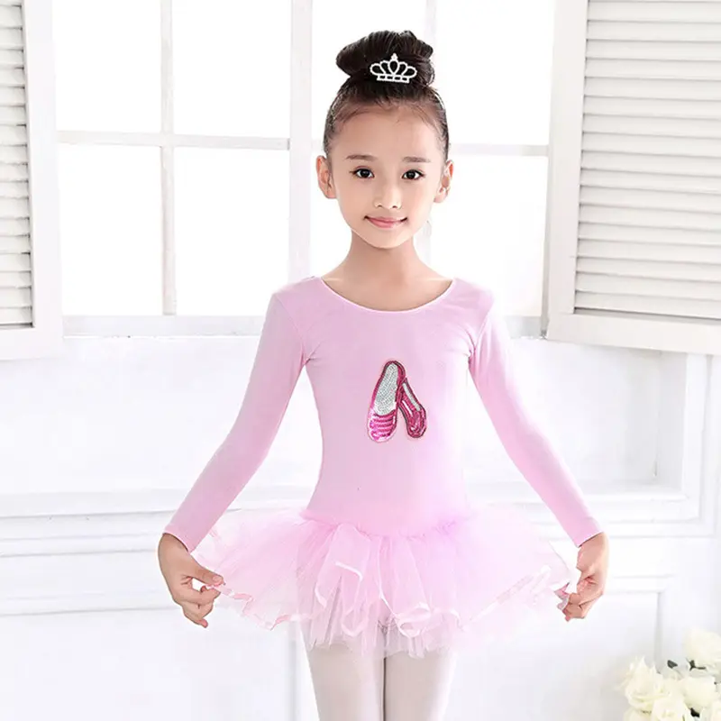 Pink Ballet Dress Meninas Crianças Tutu Lantejoula Dança Desgaste Criança Manga Curta Princesa Puffy Vestido Trajes De Dança