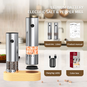 Juego de Molinillos de Sal y Pimienta Recargables de Acero Inoxidable, Molinillos Eléctricos Automáticos con Base de Almacenamiento para Uso en Restaurantes - Product Image 3
