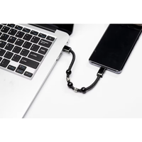 Gelang Mala Buddha dengan Kabel Data Pengisian Cepat USB Tipe-C, Manik-manik Paduan Seng, Anyaman Kulit untuk Earphone & Perangkat Android
