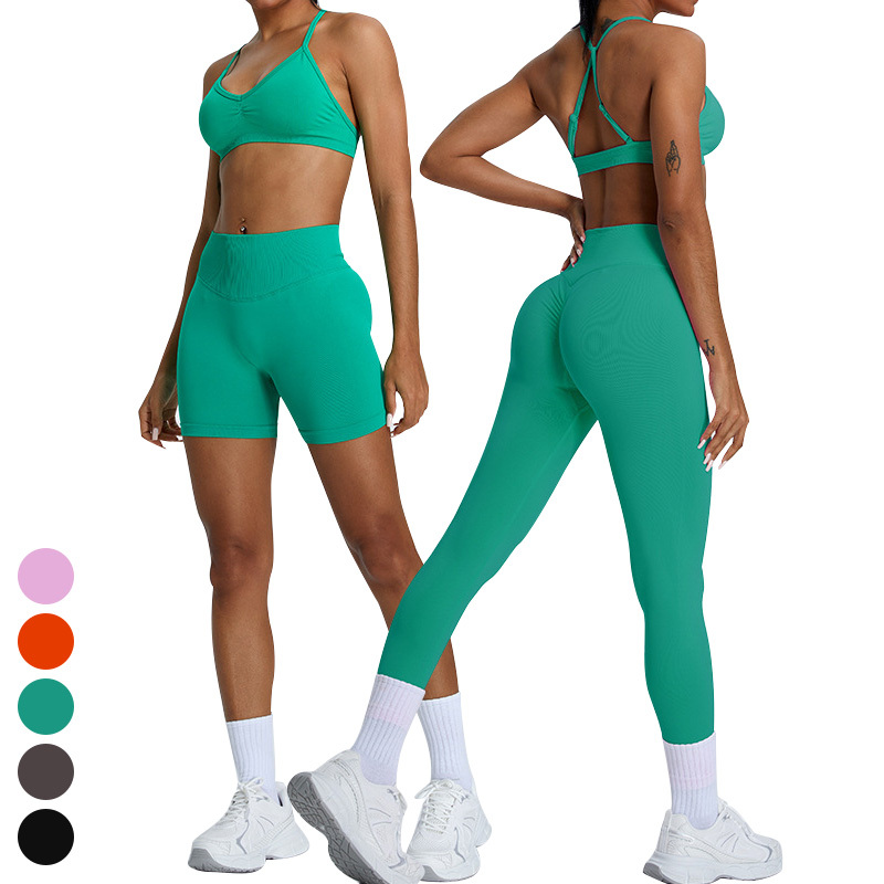 Breathable Quick Dry Womens Sets High Waist Butt Lift Sports Clothing 3 Piece Suit Gym Fitness Sets Seamless Yoga Set for Women