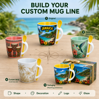 Mug à café en céramique souvenir des Caraïbes et de la Jamaïque, motif tropical plage guitare drapeau, en grès sans BPA, compatible micro-ondes, personnalisable