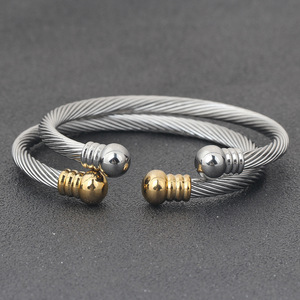European American Minimalist Cable Bead <b>Bracelet</b> 5mm 304 Stainless Steel <b>Adjustable</b> Opening Unisex Jewelry - Product Image 4