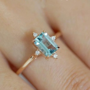 Delicate Fantastic Jewelry <b>Rings</b> Women <b>Emerald</b> Cut Aquamarine CZ <b>Ring</b> Set Engagement S925 Sterling <b>Silver</b> Wholesale Hot Selling - Product Image 4