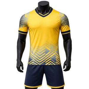 Ensemble de maillot et short de football personnalisé jaune marine, impression par sublimation, respirant, 100% polyester, unisexe, adulte, uniforme d'équipe - Product Image 1