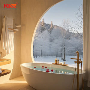 중국 KKR 제조업체 디자인 화이트 프리스탠딩 욕실 무광택 유광 욕조 아크릴 솔리드 스톤 순수 솔리드 서피스 욕조 - Product Image 1