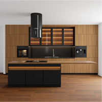 Armoires de cuisine modernes sur mesure en MDF, îlot central, écologiques, ignifuges, avec comptoirs en acier inoxydable, appartement