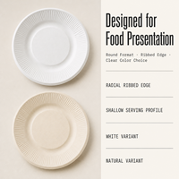 Assiette ronde de 6 pouces en pulpe de bagasse, vaisselle moulée en fibre naturelle, bord côtelé, pour l'emballage alimentaire, la boulangerie et la restauration