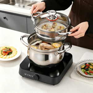 Kit de cuisson vapeur FLEY durable en acier inoxydable 304 avec couvercle en verre et plateau pour la cuisson à la vapeur des soupes, des dim sum, pour la restauration et la vente en gros - Product Image 3