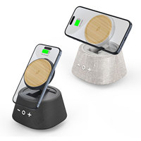 Chargeur magnétique sans fil Smart Desktop Bamboo ECO Materials Wireless Bluetooth Speaker for Smartphone Stand OEM Branding Logo
