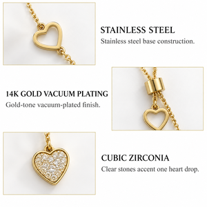 Collar Lariat de Acero Inoxidable Chapado en Oro al Vacío con Circonita Cúbica y Múltiples Corazones, con Cadena Ajustable - Product Image 3