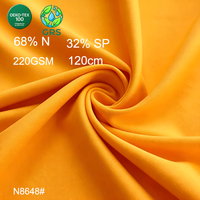 Tissu jersey tricoté à double face respirant et recyclé certifié GRS, respectueux de l'environnement, 220 GSM, 68 % nylon recyclé, 32 % élasthanne