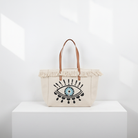 Sac fourre-tout décontracté en toile blanche imprimée avec doublure en polyester pour les vacances, le tourisme et la plage, design unisexe à porter à la main