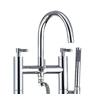 Freestanding Bathtub Faucet Waterfall Tub Filler Brushed Nickel Floor Mount Brass Single Handle Bathroom Faucets with Shower