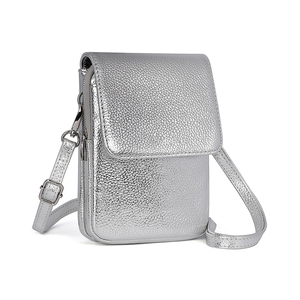 Bolsos cruzados de cuero genuino para mujer, bolso cruzado para teléfono celular con ranuras para tarjetas con bloqueo RFID, color plateado - Product Image 1