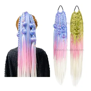באיכות גבוהה אלסטי הלהקה צבעונית צבעונית 24 אינץ 'הסרוגה שיער סינתטי עם שיער ponytails לאישה