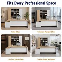 Escritorio de Oficina en Forma de L con Gabinete, Roble Natural Blanco, Conjunto de Escritorio para CEO, Certificado CE, Garantía de 5 Años, OEM Personalizado