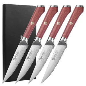 4.5 Inch Serrated Edge German Steel Razor Sharp Steak Knives With Rose Wood Handle For Restaurant Kitchen Knife