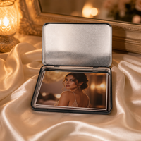 Boîte en métal étamé mat 177x107x15mm rectangulaire avec logo personnalisé imprimé, boîte à charnières pour cartes postales, cartes-cadeaux, maquillage