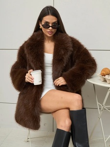 <span class=keywords><strong>Manteau</strong></span> élégant Zeyu pour <span class=keywords><strong>femme</strong></span> en fausse fourrure de renard marron chocolat, mi-long, ceinturé, col à revers oversize, pour l'<span class=keywords><strong>hiver</strong></span>, les fêtes et le quotidien - Product Image 4