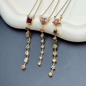 Новое поступление, колье с цирконием под старину, роскошное длинное медное модное квадратное украшение из сахарной кисточки, оптовая продажа - Product Image 2