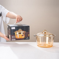 Nouvelle cocotte en verre transparente ambrée avec deux poignées, pour ragoût au four, accessoires de cuisine, pot à soupe, ustensile de cuisson