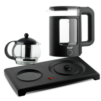 Ensemble de plateau pour cafetière et théière Keep Warmer, bouilloire à rotation à 360 degrés avec plateau à thé, bouilloire électrique en verre