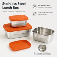 Vente en gros de boîtes à lunch en acier inoxydable de qualité alimentaire sans BPA, étanches, avec couvercles en silicone, 230 ml, 720 ml, ensemble de boîtes à lunch