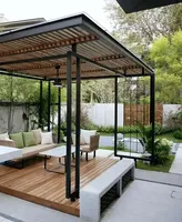 Pergola Bioclimatique Circulaire Noire 2,5m avec Écran en Bois et Éclairage LED pour Balcon Extérieur, Facile à Assembler
