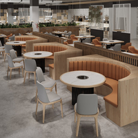 Meubles de restaurant modernes en bois massif pour intérieur, ensemble de banquettes en cuir semi-circulaires, canapé, table et chaises pour hôtel, café, salle à manger
