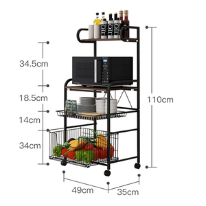 High Quality 4 Tier Slim Black Storage Rolling Cart Mobile Metal <strong>Shelving</strong> Wheel Storage Rack for <strong>Kitchen</strong> - Product Image 1