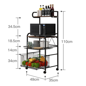 באיכות גבוהה 4 Tier Slim שחור אחסון מתגלגל עגלת נייד מתכת מדפי גלגל מדף אחסון למטבח