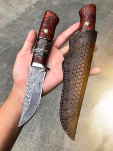 Cuchillo Bowie NEWOOTZ, hecho a mano, de madera estabilizada de mamut, con hoja fija de acero de Damasco, funda OEM, para supervivencia al aire libre y caza - Product Image 4