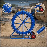 Tige de guidage en fibre de verre 9 mm 100 m avec roue à cage ouverte pour tirage de câbles en coin, pour conduits de câbles électriques, pour tirage continu de câbles