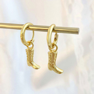 Hypoallergenic Western Cowboy Boot Dorp Earrings Bulk 18K Gold Plated Huggie Hoop Earrings - Product Image 1