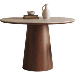 Juego de Mesa y Sillas de Comedor Redondas de Estilo Travertino Moderno con Patas de Madera Maciza Color <span class=keywords><strong>Nogal</strong></span>, Muebles para el Hogar de 8 Plazas - Product Image 6