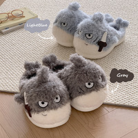 Chaussons d'hiver pour femmes en forme de requin, à bout fermé, avec dessus en fausse fourrure, doublure en velours de coton, antidérapants, chauds, doublés de polaire, moelleux, pour usage intérieur