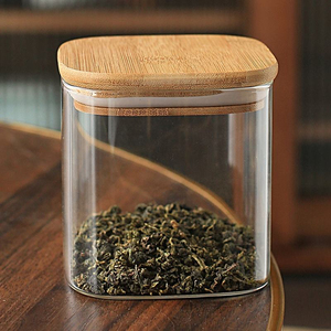 Bocaux en verre borosilicate de haute qualité 301-400 ml pour miel, noix, assaisonnements, céréales, emballage scellé avec couvercle en bambou, empilables, hermétiques, carrés - Product Image 4