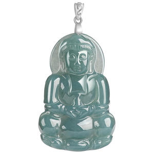จี้หยกธรรมชาติสีน้ำเงินรูปพระโพธิสัตว์กวนอิม ประดับเงินแท้ S925 พร้อมใบรับรอง GY15 - Product Image 1