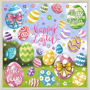 Décorations adhésives pour fenêtres Joyeuses Pâques : Œufs de Pâques aquarelle et nœuds, sans résidus, pour la maison et le bureau - Product Image 1