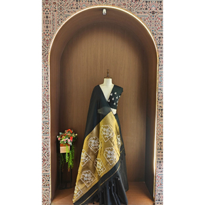 Sari en soie noire pour femme, broderie dorée sur le pallu, ensemble de mariage indien traditionnel, longueur standard, tenue ethnique, séchage rapide - Product Image 6