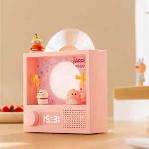 Redwingy Y08 mignon <span class=keywords><strong>lecteur</strong></span> de vinyle BT haut-parleur rétro platine <span class=keywords><strong>lecteur</strong></span> <span class=keywords><strong>CD</strong></span> haut-parleur avec atmosphère rvb veilleuse lampe horloge - Product Image 4