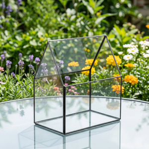 Wholesale Art Deco <b>Small</b> Glass Terrarium with Black Metal Frame Table Table Vase Handmade for Plants & Flowers - Product Image 1