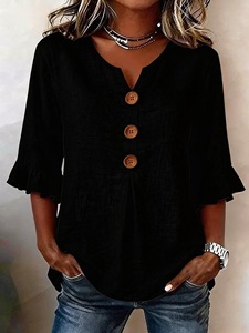 Blusa <span class=keywords><strong>de</strong></span> Lino y Algodón con Cuello en V para Mujer, Estilo Europeo y Americano, Nueva Colección <span class=keywords><strong>de</strong></span> Verano, Venta al Por Mayor - Product Image 4