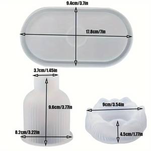 Set di 3 Stampi in Silicone per Resina Fai da Te Candelabro a Loto Vaso per Piante Grasse Stampo in Gesso e Cemento Vassoio Ovale Decorazione per la Casa - Product Image 5