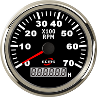 Tachymètre ECMS pour bateau/yacht 85 mm 7000 tr/min avec rapport de vitesse 1-300, affichage du nombre de tours actuel, du nombre de voyages et du nombre d'heures totales, lunette en acier inoxydable 316L